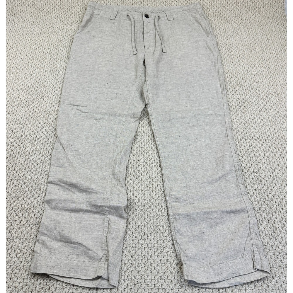 Baird McNutt Murano Pants 38x32 Beige 100% Linen Flat Front Button Fly Relax Fit